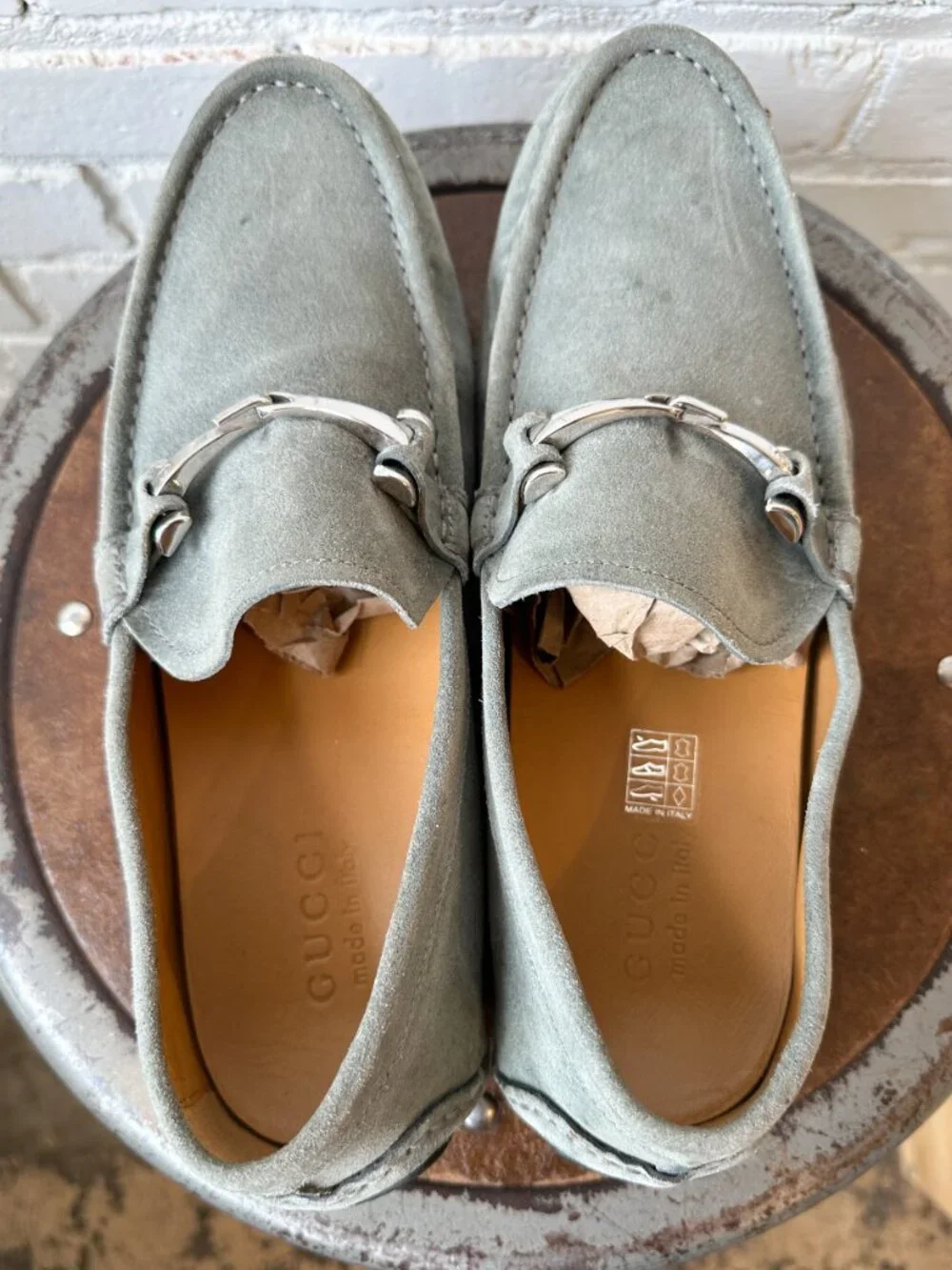 Gucci Blue-Grey Suede Horsebit Men's Loafers - Size 7